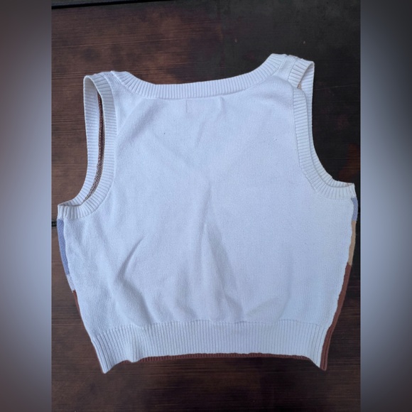 Hollister Women's V-Neck Sweater - White, Blue, Brown - Picture 4 of 5